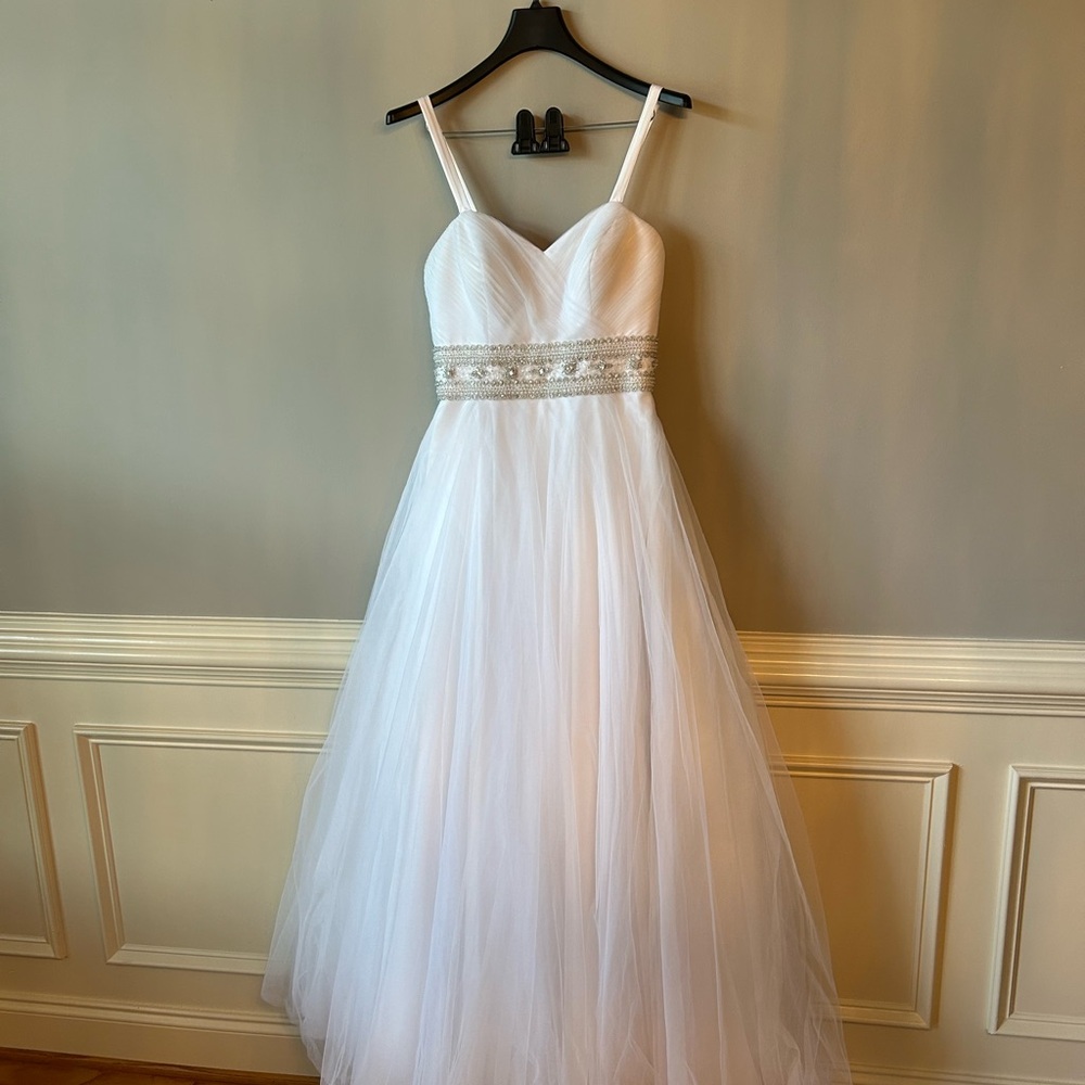 Oleg Cassini White Wedding Dress with Silver Accents